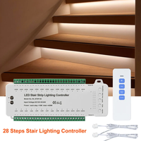 Contrôleur d'éclairage d'escalier intelligent automatique à 28 marches 12V 24V capteur de mouvement système de contrôle d'escalier avec télécommande RF