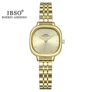 IBSO-Reloj de pulsera de cuarzo para mujer, cronógrafo de lujo, dorado, diseño Simple, correa de acero inoxidable, movimiento japonés, resistente al agua, envío directo