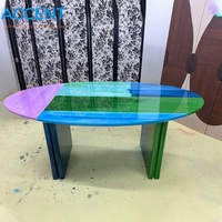 Table de salle à manger ovale en fibre de verre (FRP) peinte à la main, blocs de couleur, prix direct usine, table d'art pour galerie et maison, peinture personnalisée