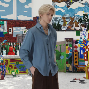 Camisas Aqua Transpirables de Manga Corta con Cuello Mao y Botones, Estampado Digital Personalizado para Primavera: Refrescantes y Definición Casual - Product Image 3