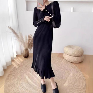 New Fashionable Women's O-neck Long-sleeve Solid <b>Dress</b> Elegant Fitted Mermaid <b>Dress</b> - Product Image 2