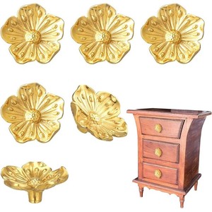 Brass <b>Cabinet</b> <b>Knobs</b> <b>Gold</b> Flower Shape Contemporary Design For Kitchen Bathroom Furniture Handles - Product Image 2