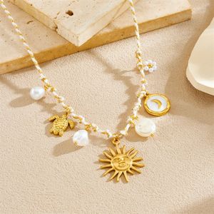 Ocean Themed Stainless Steel Necklace With Starfish Turtle Conch Charms For Women Gift Jewelry - Product Image 2