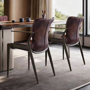 Chaise de salle à manger minimaliste moderne avec revêtement en cuir de selle, chaise de restaurant et d'hôtel, structure métallique durable, <span class=keywords><strong>fauteuil</strong></span> au design luxueux - Product Image 6