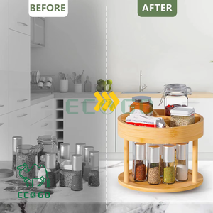 Approvisionnement d'usine 360 degrés 2 niveaux divisés bambou paresseux Susan organisateur de support à épices rotatif - Product Image 4