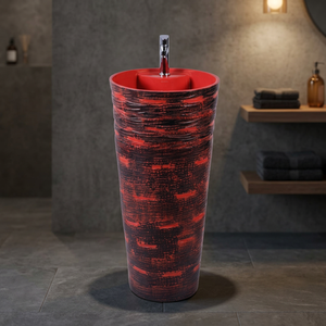 Wooden Coffee Brown Vitrosa Ceramic One Piece Designer Pedestal Wash Basin Freestanding Art Sink - Product Image 2