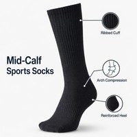 Chaussettes de sport mi-mollet à bord côtelé, compression de la voûte plantaire, talon renforcé, athlétiques, OEM en gros