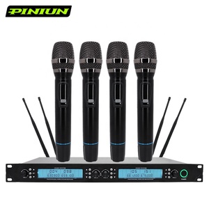 PINIUN Microphone <span class=keywords><strong>HF</strong></span>-U401 <span class=keywords><strong>sans</strong></span> <span class=keywords><strong>fil</strong></span> Microphone professionnel 4 canaux Microphone karaoké scène Performance Microphone chantant portable - Product Image 2