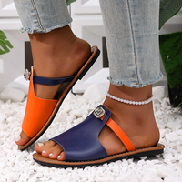 Sandal Jepit Anti-selip Ringan Berpayet Blok Warna Biru Oranye Gaya Baru Musim Panas Sandal Datar Kasual Cocok untuk Wanita
