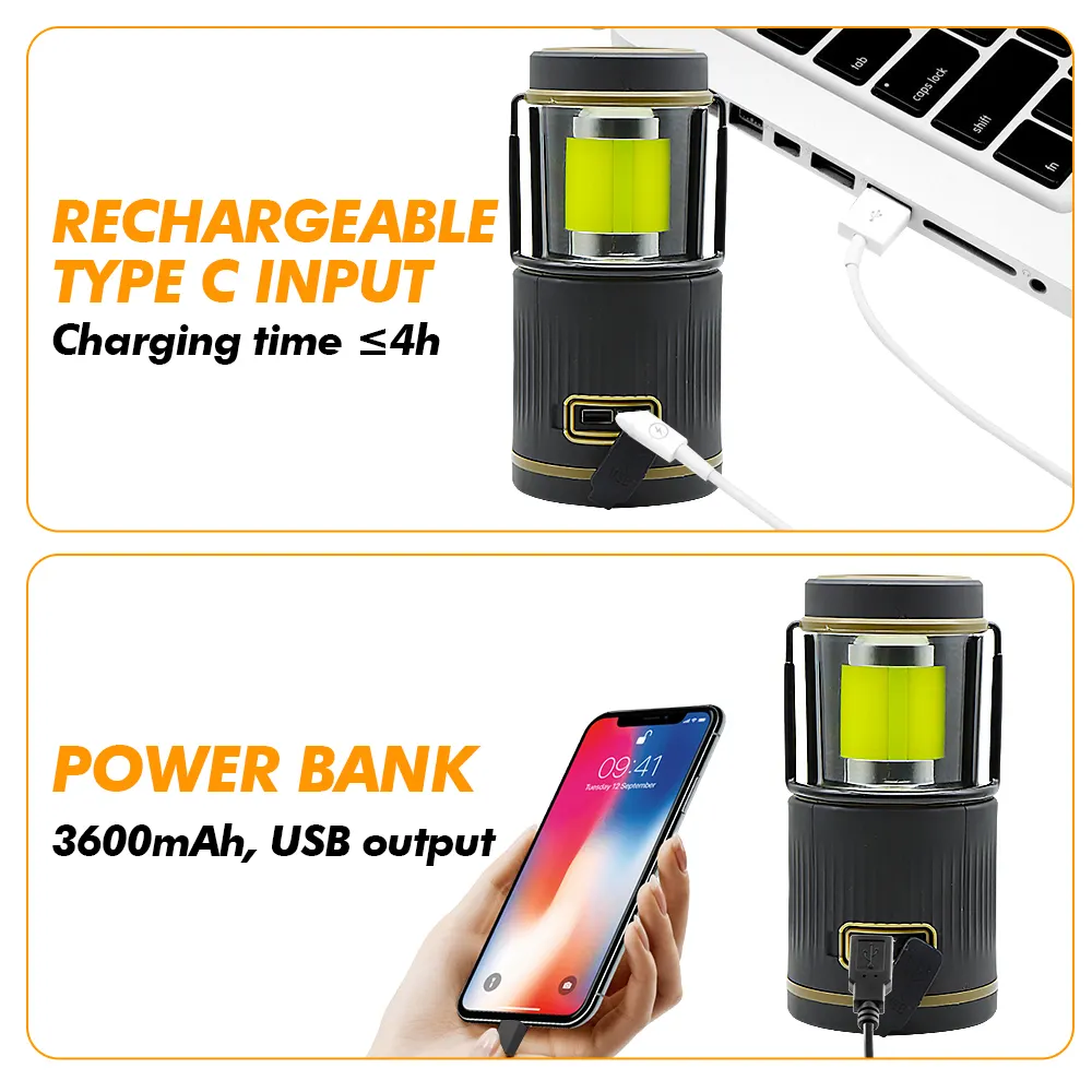 Rechargeable  1500LM  4 Light Modes  Power Bank  IPX4 Waterproof LED camping lamp rechargeable