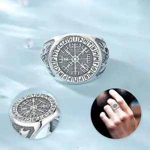 Bague Hip Hop ouverte Merryshine Tetragrammaton Pentagramme Vintage pour Homme, en Argent Sterling 925, Style Punk, Bague Viking - Product Image 2