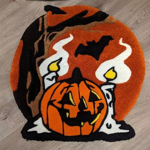 Su misura spettrale divertente di Halloween peluche Area coperta per <span class=keywords><strong>camera</strong></span> <span class=keywords><strong>da</strong></span> <span class=keywords><strong>letto</strong></span> grazioso bianco fantasma zucca in acrilico morbido pelo lungo spessi <span class=keywords><strong>tappeti</strong></span> irregolari - Product Image 2