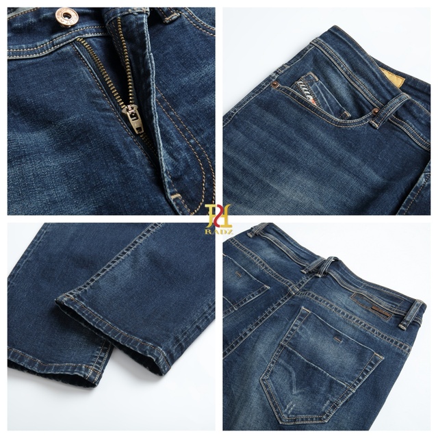 2026 Luxury High Street Fashion Men's Slim Fit Jeans Sand Washed Grainy Texture Blue Denim Pants Premium Quality Stretch Jeans