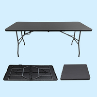 Table pliante légère de 6 pieds bon marché Table rectangulaire en plastique noir pour événements en plein air pour la fête de mariage ou à l'hôpital