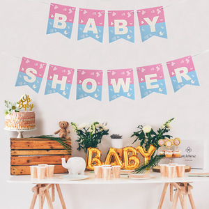 <span class=keywords><strong>Guirlande</strong></span> de fanions en papier <span class=keywords><strong>rose</strong></span> et bleu pour la fête de bienvenue du nouveau-né, décorations de fête prénatale, accessoire photo - Product Image 3