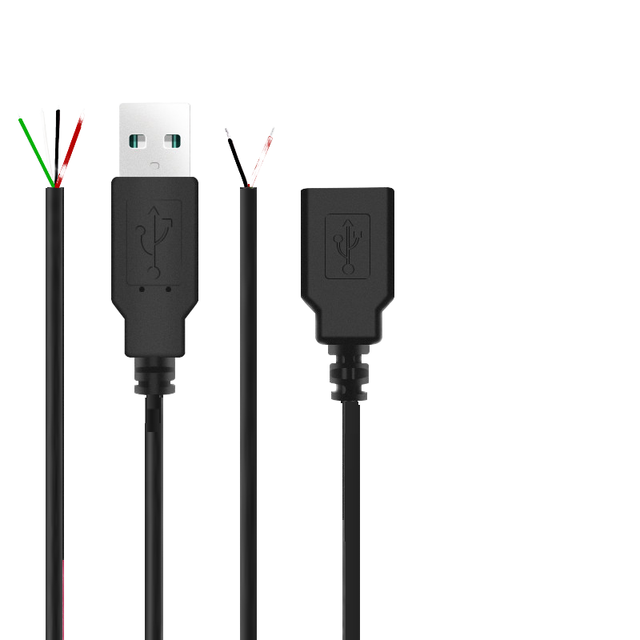 Strong Universal USB Female Male 2 Core 5A Fast Charging PVC High Speed 4 Wire Data Cable to Open Bare End
