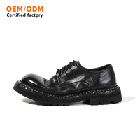 Chaussures Derby en cuir de cheval lavé pour hommes, à semelle épaisse, rehaussantes, faites à la main, à lacets, pour l'été, décontractées et professionnelles, commande en gros
