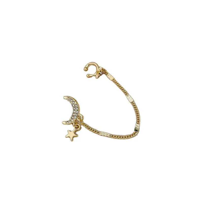 Simple Rhinestone Long Chain Moon Star Earrings S925 Post Crystal Sun Crescent Tassel Piercing Earring