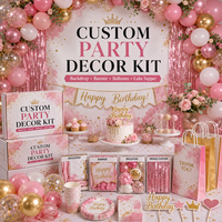 Kit de décorations de fête en plastique sur le thème des anniversaires personnalisés, bannière de fond, ballons, nappe, décoration de gâteau, vente en gros