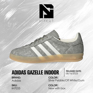 Adidas Gazelle Indoor Silver Pebble off <b>White</b> Canvas Trending Designer <b>Shoes</b> Fashion <b>Men</b> <b>Casual</b> Walking Style Lace-Up Sneaker - Product Image 6