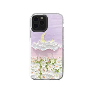 Custom Print Flower Emboss Shockproof Romantic Chinoiserie Landscape Canvas Colorful Oil Painting Phone Case for iPhone 13 12