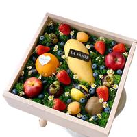 IMEE Grande boîte à fruits en bois grainé ondulé de 15 pouces, grande boîte à fleurs, boîte à chapeau carrée avec couvercle transparent, boîte pliable de 3 à 5 kg pour les festivals