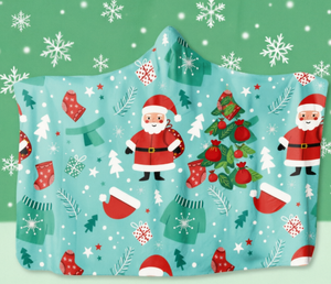 Christmas Hooded Blanket - Wearable Flannel <b>Poncho</b> with Santa Print - Product Image 1