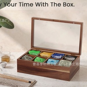 Wooden Storage <b>Box</b> With Compartments And Lid For Tea Bags Jewelry Home Use Dustproof Rectangular Design - Product Image 2