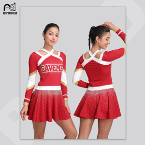 Uniformes de Porristas Personalizados para Niñas de Secundaria, con Lentejuelas, Manga Larga, Color Rosa, con Faldas con Volantes - Product Image 4