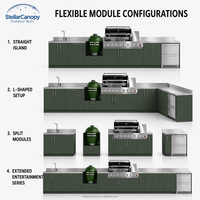 Cuisine extérieure modulaire en acier inoxydable personnalisée avec armoire barbecue, portes vitrées, robinet de service et charnières - Îlot BBQ