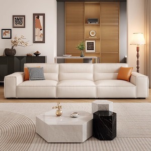 Sofá de tela estilo italiano, color crema, moderno, minimalista, con respaldo alto, forma de bloque de líneas rectas, para apartamentos pequeños - Product Image 2
