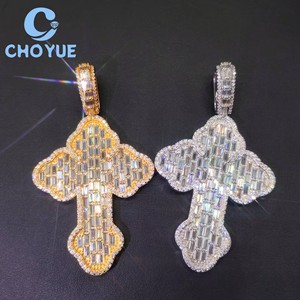 Factory Costom 925 Sterling <b>Silver</b> Cross Moissanite Men Pendant Round Cut Hip Hop <b>Charm</b> for Men Pass Diamond Tester GRA - Product Image 3