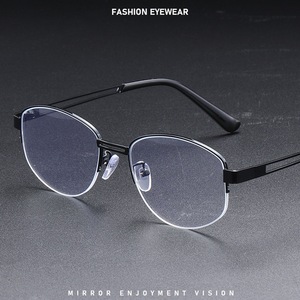 Montures de lunettes ovales semi-cerclées pour femmes, verres en résine anti-lumière bleue, demi-monture légère, couleur argent clair - Product Image 2