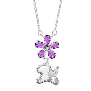Collar con 9 delicados signos del zodiaco de cristal blanco, plata de ley 925, piedra natural tallada en forma de pera de 3*5 mm, joyería floral para mujer - Product Image 1