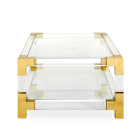 Table basse en acrylique transparent durable et décorative, avec couche de verre trempé et console en acier inoxydable, design unique