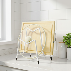Support de comptoir en métal pour couvercles de casseroles, porte-ustensiles à trois niveaux, grande capacité, organisateur d'évier de cuisine portable - Product Image 1