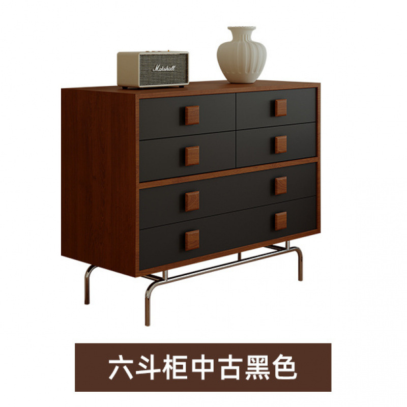 Pine wood six-drawer chest, black [80*40*70cm]