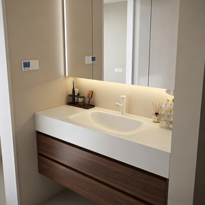 Wall Mounted Bathroom Furniture Cabinet <b>Paint</b> PVC Waterproof Bathroom Vanity with Wash Basin - Product Image 5