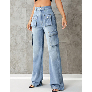 Jeans Cargo de Cintura Alta para Mujer, Estilo Europeo Americano, Corte Ajustado, Pantalones Largos de Mezclilla, Ropa Casual de Calle - Product Image 2