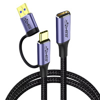 Câble d'extension 2-en-1 Type-C mâle-femelle multifonction 1m 1,5m 2m, 20 Gbit/s, PD 100W 3A, charge rapide, projection HDTV 4K60Hz