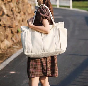 Sac fourre-tout en toile robuste à grande capacité, multi-poches, avec logo personnalisé, motif dessin animé, transfert thermique, haute qualité, durable, pour usage quotidien - Product Image 1