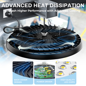 Luce <span class=keywords><strong>LED</strong></span> UFO High Bay Rotonda Ultrasottile da 200W IP65, Corpo in Alluminio, Lampada <span class=keywords><strong>Industriale</strong></span> per Interni, Negozi, Magazzini e Garage - Product Image 3