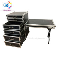 Flight case personnalisé à 6 tiroirs avec table pliante, station de travail DJ, rack, et roulettes, compatible OEM
