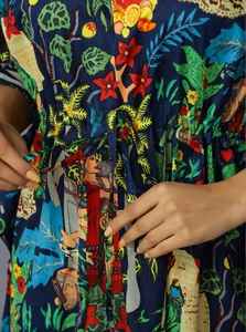 Handmade Navy Cotton <b>Kaftan</b> Kahlo Inspired <b>Beach</b> Cover Up Lightweight Resort Wear For Women - Product Image 2