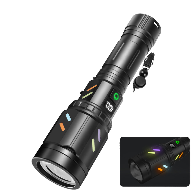 2025 New 30W White Laser LED Flashlight Dual Lens Digital Display Aluminum Alloy Bright Cigarette Lighting Fluorescent Strip