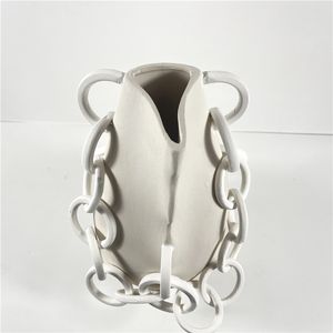 Jarrón de Cerámica de Diseño Abstracto Moderno con Intrincado Patrón de Cadena, Esmalte Mate, Elegante para Decoración de Mesa - Product Image 3