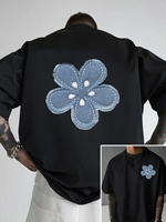 T-shirt pour homme en coton à manches courtes, col rond, coupe régulière, imprimé double face, broderie, surdimensionné, décontracté