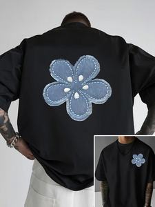 Camiseta de Hombre de Algodón, Cuello Redondo, Manga Corta, Corte Regular, Estampado a Doble Cara, Bordado, Estilo Holgado - Product Image 2