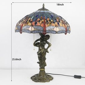 <span class=keywords><strong>Lampe</strong></span> de table LED antique en verre <span class=keywords><strong>Tiffany</strong></span> avec abat-jour en forme de <span class=keywords><strong>libellule</strong></span> alimentée par courant alternatif LongHuiJing 18 pouces - Product Image 2