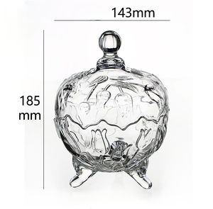 Pot à bonbons en verre à trois pieds en cristal rond, boîte à bijoux en verre, boîte à sucre avec pieds, motifs de raisin, de tulipe et de lys, bol à chocolat avec couvercle - Product Image 3